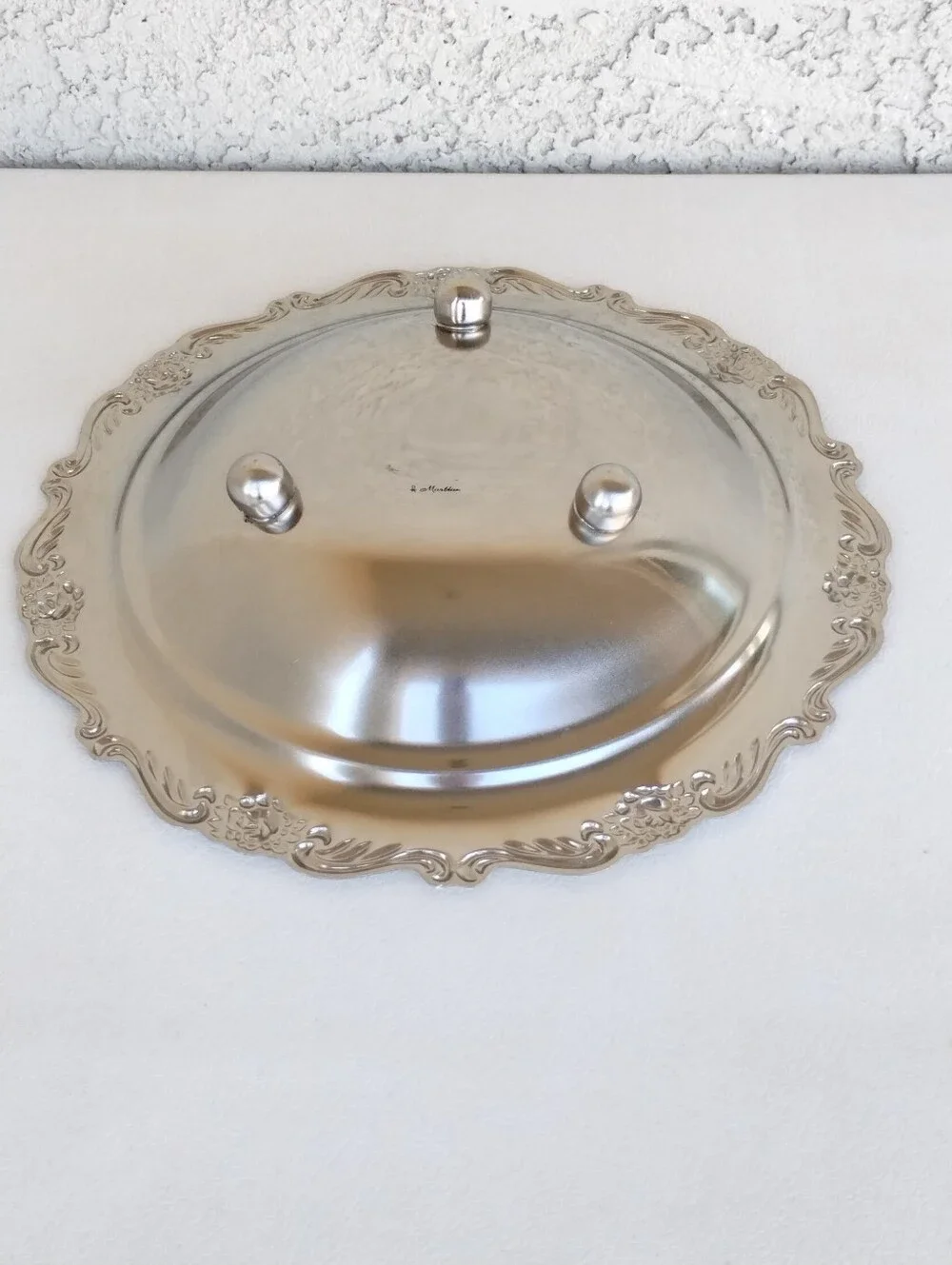 Vintage Martian Japan Stainless Steel Serving Bowl Baroque Floral Scalloped Dish